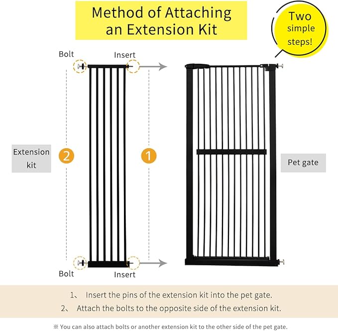 Lumizone Extra Tall Cat Gate Extension Kit 61.02" High Pressure Mounted 12.6" Extra Wide 1.37" Gap No Drilling Tall Pet Gate for Dogs (Black, 12.60" W)