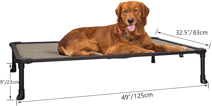 Veehoo Chew Proof Elevated Dog Bed - Cooling Raised Pet Cot - Rustless Aluminum Frame and Durable Textilene Mesh, Unique Designed No-Slip Feet for Indoor or Outdoor Use, Beige Coffee, X Large