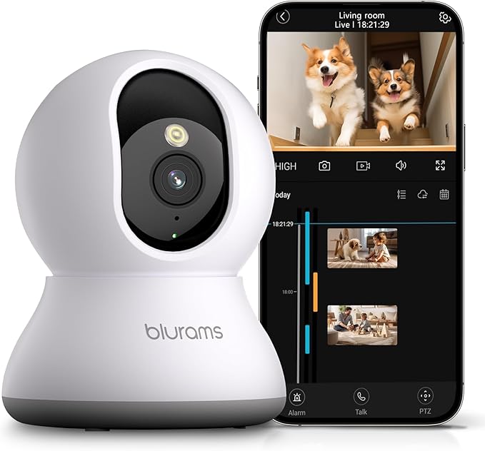 blurams 5G Pet Camera 2K, 360° PTZ Dog Camera with Phone App, Indoor Cameras for Home Security w/Dual-Band WiFi6, 2-Way Audio, Motion Tracking, Color/IR Night Vision, Siren, Cloud&SD
