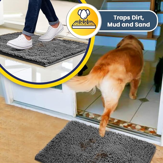 Muddy Mat® Original Dog Door Mat for Muddy Paws, Super Absorbent Microfiber, Non-Slip Washable Pet Rug, Quick Dry Chenille Entryway Carpet, Machine Washable Indoor Outdoor mat, Grey 24"x35