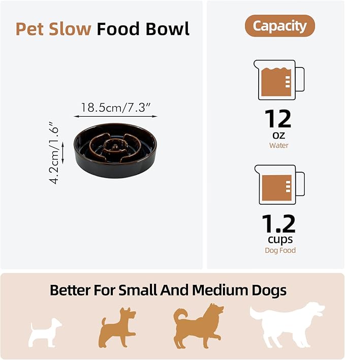 Ceramic 1.2 Cup Dog Bowl Slow Feeder for Medium and Small Dog, 7.3inch Pet Slow Dish, Pet Slow Dish, Stop Bloat, Preventing Choking(Single Bowl, Starry Sky)