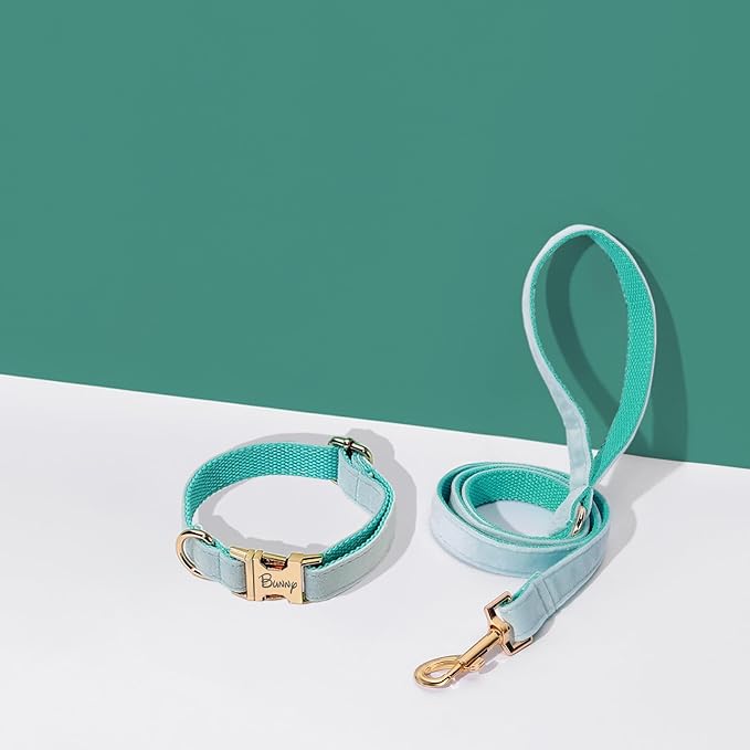 Velvet Harness Set, Gift for Pet Owners, Custom Dog Collar Personalized with Name and Phone Number, Custom Collar and Leash for Dogs, Engraved Metal Buckle Collar (X-Small)