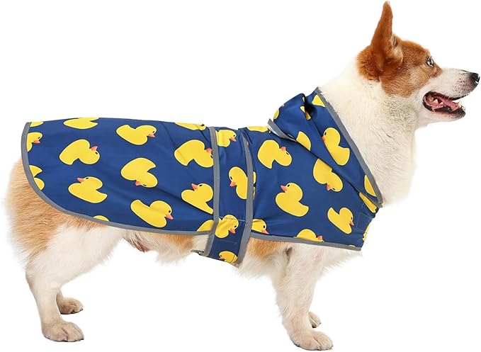 Dog Raincoats for Large Dogs Waterproof Hooded Rain Jacket with Reflective Strips Leash Hole & Poncho Adjustable Fit (Duck,L)