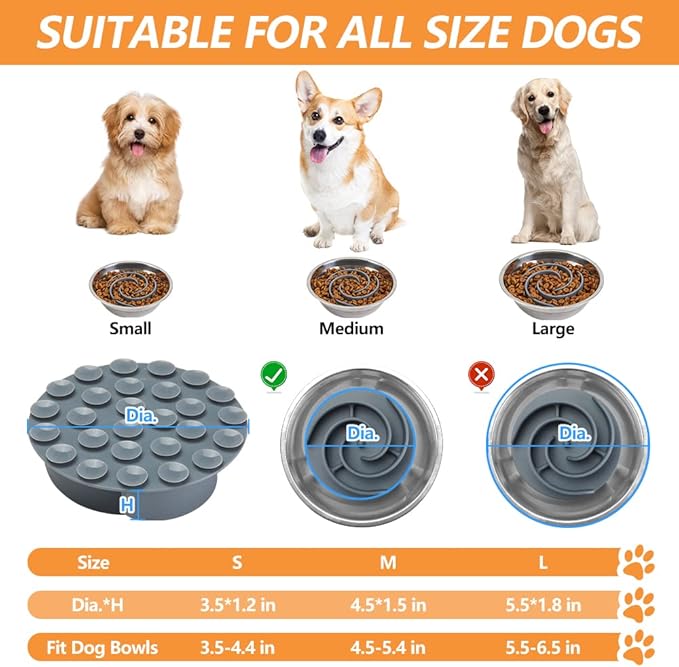 Slow Feeder Dog Bowls Insert, Animire Soft Silicone Slow Eating Dog Food Bowl for Small, Medium and Large Dogs, Compatible with Regular and Elevated Bowls