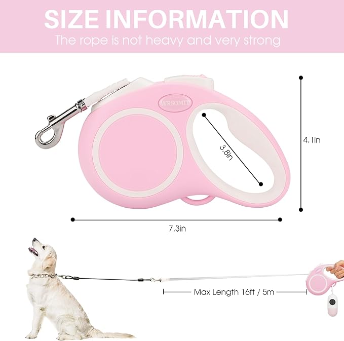 Upgraded Retractable Dog Leash with Chew Proof Cable and Poop Bag Dispenser, 16Ft Heavy Duty Dog Leash for Small Medium Large Dogs up to 120lbs, 360° No Tangle