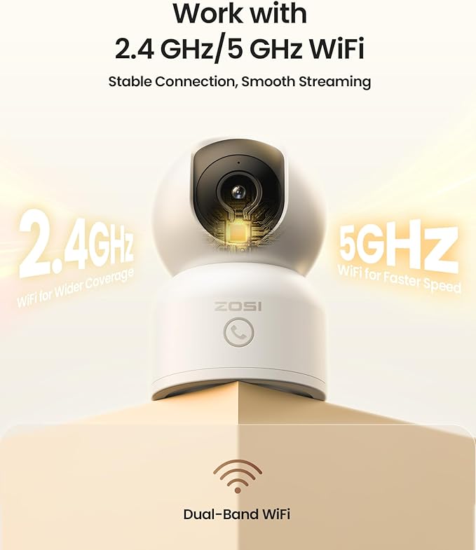 ZOSI 4K Indoor Security Camera, C518 WiFi Pan/Tilt Pet/Dog/Baby Plug-in IP Camera, Auto Tracking, AI Human/Face/Pet Detection, 360° View, Night Vision, 2-Way Audio, 5GHz/2.4GHz WiFi, 64G Memory Card