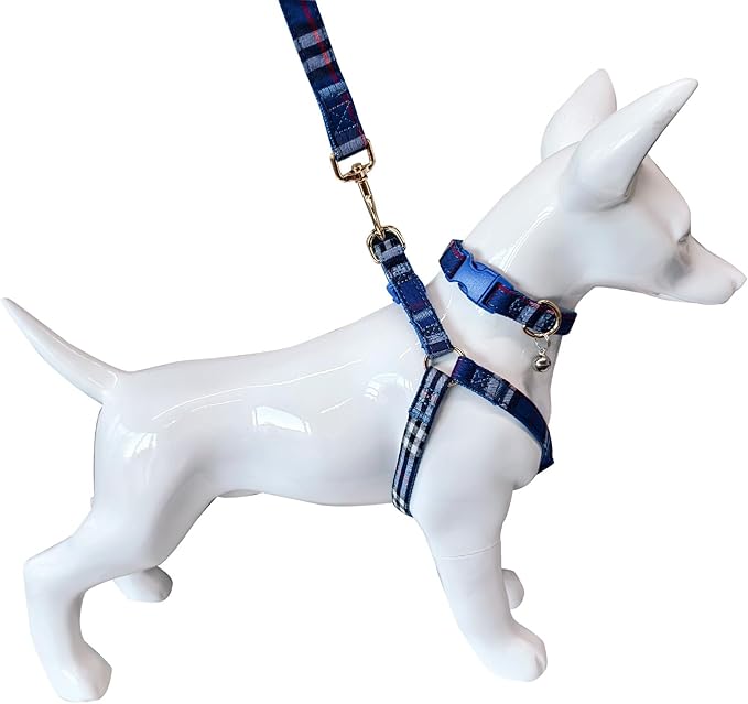Cute Plaid Dog Collar Harness and Leash with Safety Buckle - Adjustable and No Pull Comfortable Dog Collars for Small Puppy, Stylish Durable Gift for Boy Girl Pets