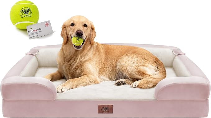 Extra Large Dog Bed, Orthopedic XL Washable Bed for Big Dog Waterproof Pet Couch Sofa Bolster with Removable Cover, Non-Slip Bottom, Tennis Ball Toy, 42x30