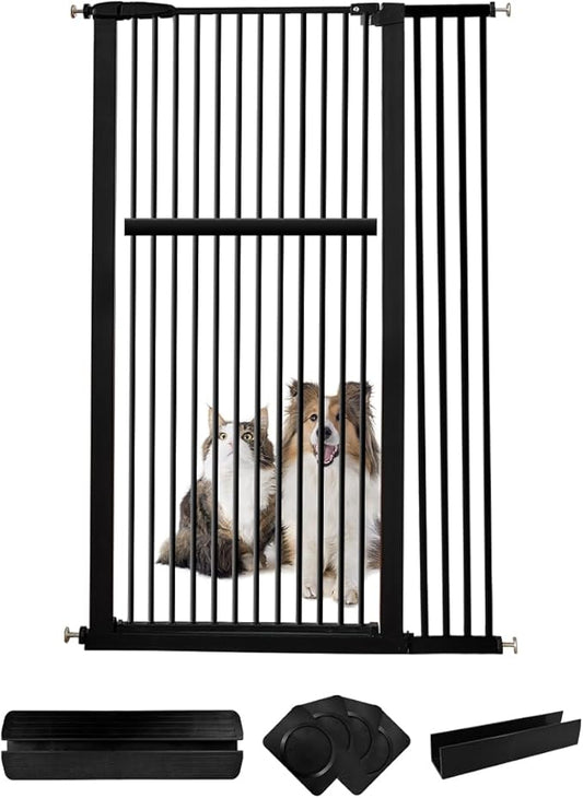Lumizone Extra Tall Pet Gate 55.12" High Pressure Mounted 38.39"-42.51" Extra Wide (9 Sizes) 1.37" Gap for Cat Dog Stairs Doorway Hallway No Drilling Auto-Close (38.39"-42.51" W, Black)
