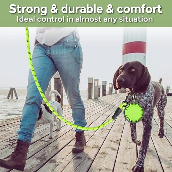 COOYOO 2 Pack Dog Leash 6 FT Heavy Duty - Comfortable Padded Handle - Reflective Dog Leash for Medium Large Dogs with Collapsible Pet Bowl Set 6-Black+Green