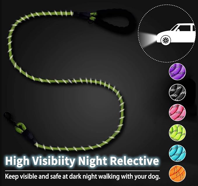 COOYOO Dog Leash 5/6 FT with Comfortable Padded Handle and Highly Reflective Threads for Small Medium and Large Dogs