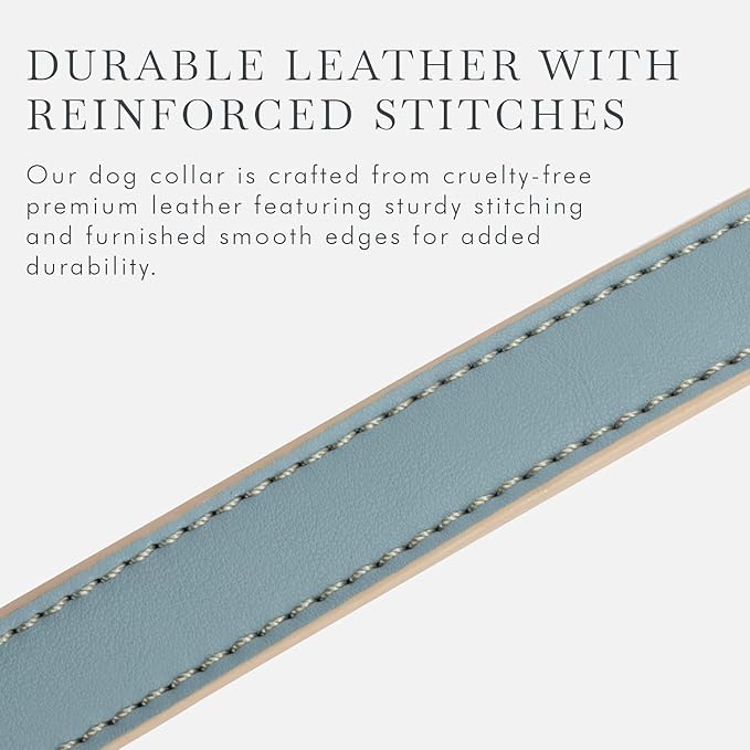 NINA WOOF Cupertino Dog Collars, Harnesses & Leashes Made from Vegan Leather with Dog Tracker Device Holder Adjustable Dog Collar - Color Blue, Large