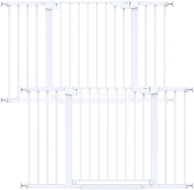 Cumbor 2 Pack 29.7"-51.5" Extra Wide Baby Gate for Stairs, Easy Wall Through Dog Gates for Doorways, Pressure Mounted Pet Gate Indoor, Safety Auto-Close Child Gate for Kids with 4 Wall Cups, White
