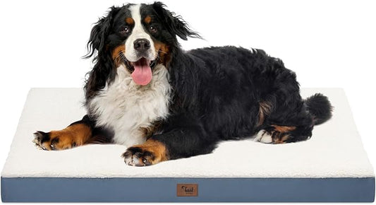 Dog Beds for Large Dogs, Comfort Orthopedic Dog Bed for Extra Large Dogs, Big Waterproof Pet Bed with Washable Removable Oxford Cover, Blue White
