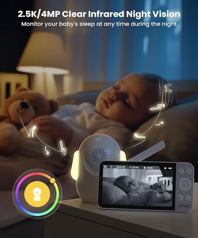 ieGeek 5.5’’ Split-Screen Baby Monitor,2.5K UHD Baby Monitor with 2 Cameras and Audio,Night Light,Prone Sleeping&Cry Detection,Two-Way Talk,Night Vision,2.4G&5Ghz WiFi App Control,4000mAh Battery