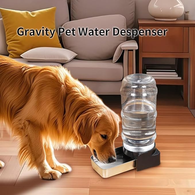 PAKEWAY Automatic Gravity Dog Water Bowl Dispenser - 2.3 Gal/8.6L Large Capacity Stainless Steel Pet Waterer for Medium to Large Dogs (3 Filters)