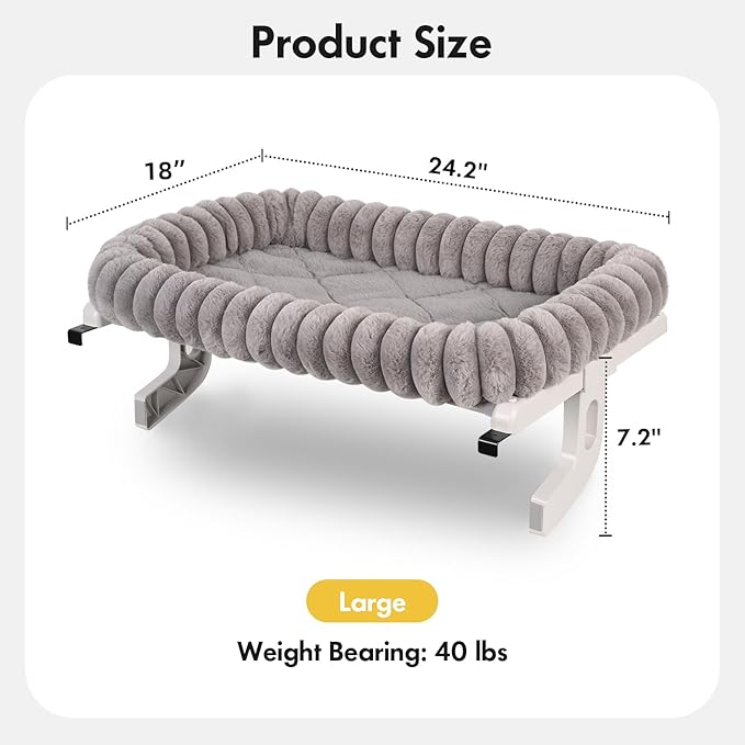 Cloud-Cuddle Cat Window Perch with 4-Sided Bolster, Zipper Design Cushion Window Seat for Window Sill, Sturdy Metal Frame & Easy Assembly Pet Hammock Bed for Indoor Cats (Gray, Large)