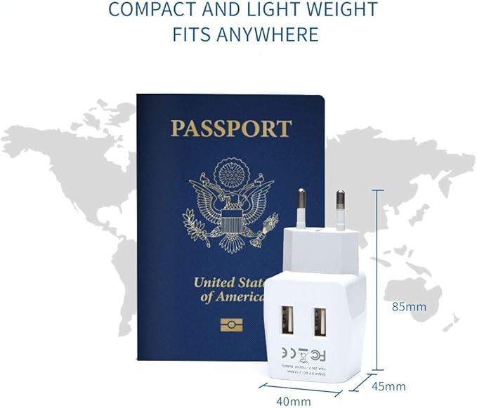 Ceptics Australia, New Zealand, China Travel Adapter Plug - Dual USB Input - Ultra Compact - USA to Type I - Perfect for Cell Phones, Chargers, Cameras, Tablets, and more (CTU-16)