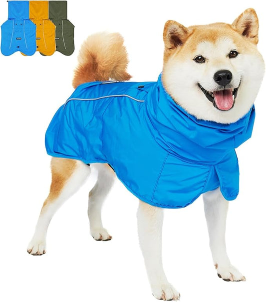 Tuff Pupper Waterproof Dog Raincoat | Full-Body Windproof Rain Jacket for Dogs | Reflective Strips | Breathable Mesh Lining | Adjustable Fit | Leash Port | Small Medium Large XL XXL Dogs (Blue, M)