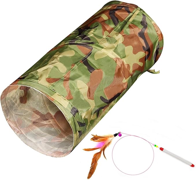 Cat Tunnel for Indoor Cats Interactive, Rabbit Tunnel Toys, Pet Toys Play Tunnels for Cats Kittens Rabbits Puppies Crinkle Pop Up Camouflage Green 20"