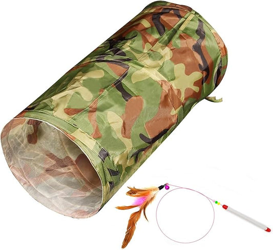 Cat Tunnel for Indoor Cats Interactive, Rabbit Tunnel Toys, Pet Toys Play Tunnels for Cats Kittens Rabbits Puppies Crinkle Pop Up Camouflage Green 20"