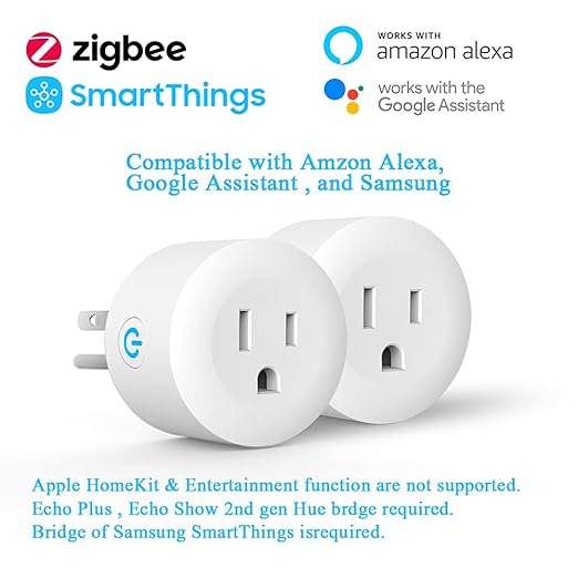 Smart Plug,DOGAIN Zigbee Smart Plugs Outlet Works with ST and Echo Plus Hub Voice Control Compatible with Alexa and The Google Assistant (Hub Required)(2 Pack)