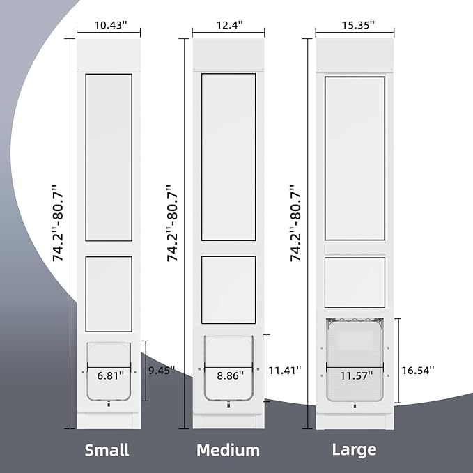 Dog Door for Sliding Glass Door with Magnetic Plastic Flat, Sliding Door Pet Doggie Door Insert with Lock, Adjustable Height No-Cut Required Doggy Door Access Renters, Apartments, Patio (White, S)
