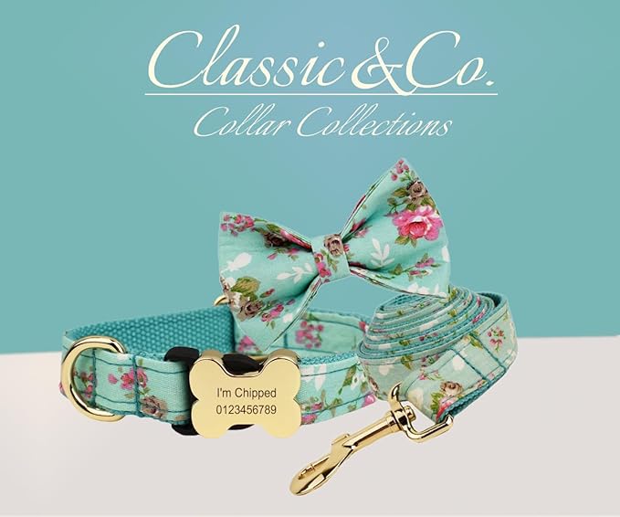 Personalized Dog Collar with Bone Buckle – Custom Name & Phone Number Engraved, Adjustable Quick Release for Small to Large Dogs (Floral)