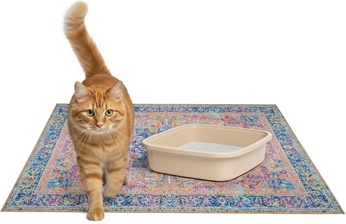 Lovewag Cat Litter Mat 2 Pack - Large 36x48 Machine Washable Easy Clean Non-Slip Waterproof Trapping Mats for Cats - (Marmalade Sunshine)