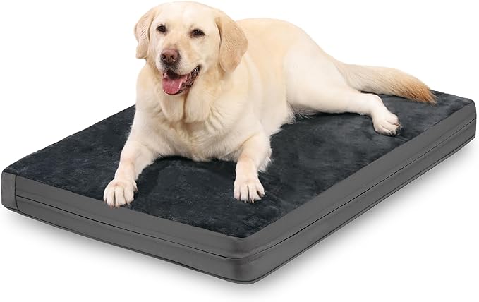 Waterproof Dog Bed Large Medium Sized Dogs, Orthopedic Washable Crate Pad 36 inch, Foam Pet Bed with Removable Cover Reversible, Anti-Slip Kennel Pad, 35"x22", Dark Gray