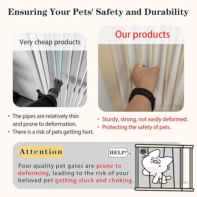 Lumizone Extra Tall Pet Gate 55.12" High Pressure Mounted 46.65"-50.78" Extra Wide (9 Sizes) 1.37" Gap for Cat Dog Stairs Doorway Hallway No Drilling Auto-Close (46.65"-50.78" W, Cream White)