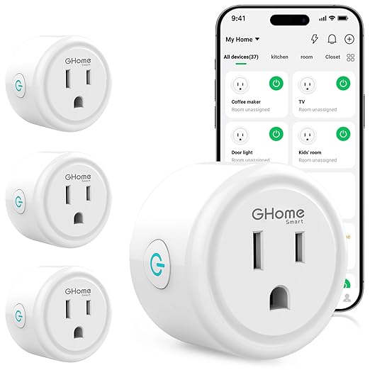 GHome Smart Plug, WiFi Smart Plugs Work with Alexa and Google Home, Smart Outlet Timer with APP Remote Control, 2.4GHz Wi-Fi Only, No Hub Required, ETL FCC Listed