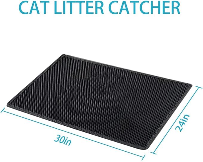 Large Cat Litter Box Mat: Easy Clean Kitty Litter Trapping Mat for Floor, Plastic Cat Box Pad (24 * 30in, Black, 2p)