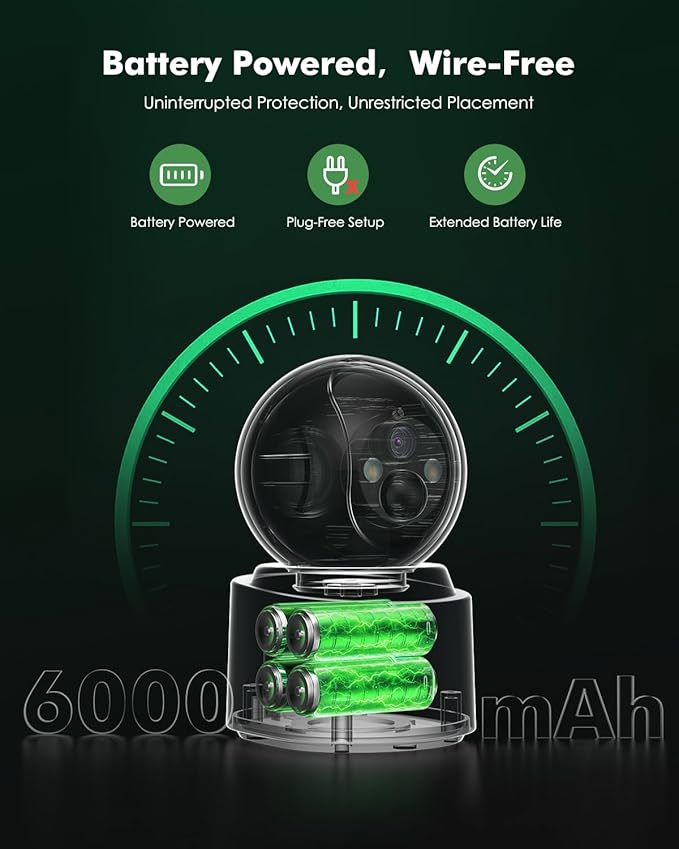 2.5K 4MP Pan/Tilt Security Camera Indoor with 6000mAh Battery, 5G&2.4G WiFi Camera for Home Security/Baby Monitor/Pet Wireless Surveillance Cam, Color Night Vision, AI Motion Detection, 2-Way Audio