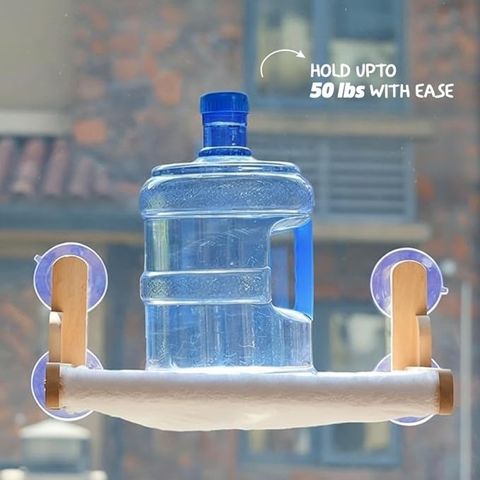 Foldable Cat Window Perch with Plush Furry Cover, Cat Hammock with Wooden Frame - Sturdy Suction Cups, No Drilling Required, Perfect for Indoor Cats & Kitchens, Easy to Clean