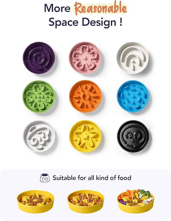 LE TAUCI Slow Feeder Dog Bowls Ceramic, 1.5 Cups Dog Food Bowl, Puppy Slow Feeder Dish for Fast Eaters, Star Yellow