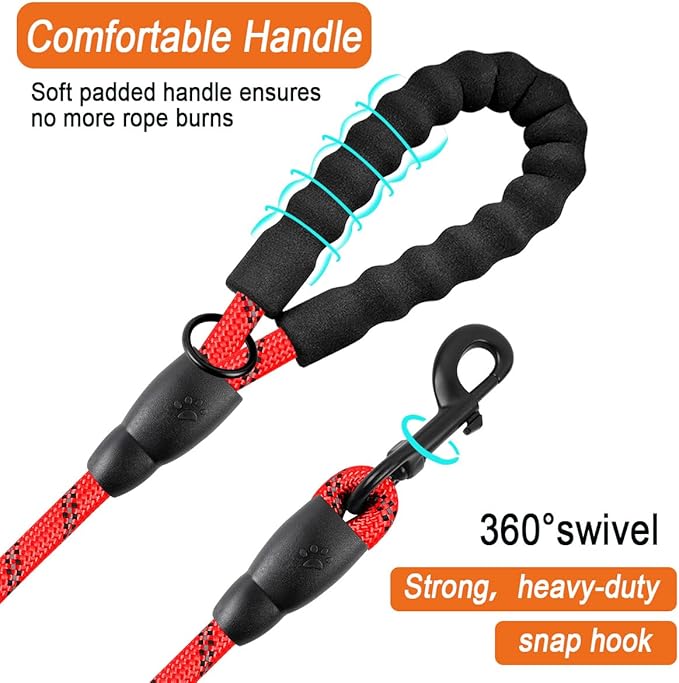 BARKBAY Dog Leashes for Large Dogs Heavy Duty Dog Leash 4/5/6 FT with Comfortable Padded Handle and Highly Reflective Threads for Medium Large Dogs Walking Training Running (4FT-1/2'',Red)
