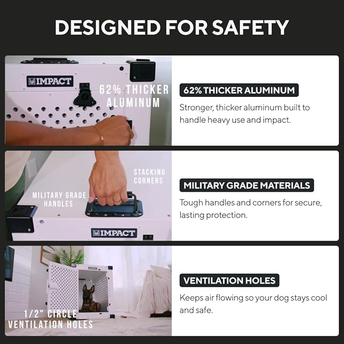 Impact Indestructible High Anxiety Crate for Intermediate Dogs - Heavy Duty Escape Proof Indoor Dog Kennel with Powder-Coated Aluminum - Ideal for Escape Artists (White, 34" (34.5" L x 23" W x 29" H)
