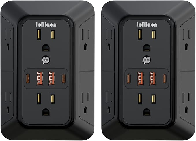 2 Pack Multi Plug Wall Outlet Extender Surge Protector 6 AC Outlet Splitter with 4 USB Ports(2 USB C) Wall Charger 1050J Power Strip 125V/15A, 1875W for Home, Office, Travel Dorm Room Essentials