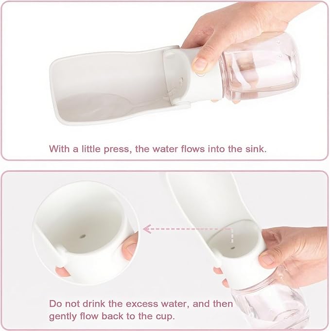 Portable Dog Water Bottle - Foldable Dog Water Dispenser | Leak Proof & Food Grade Plastic Travel | Pet Water Bottle for Cat Outdoor Walking Hiking Travel（US） (White, 12oz)