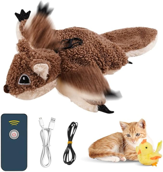 Interactive Chirping Bird Cat Toy,2025 New Flying Bird Cat Toy Flapping Bird Toy,Simulation Chirping Bird Toys Interactive Cat Toys for Bored Indoor Adult Cats (A-Brown)