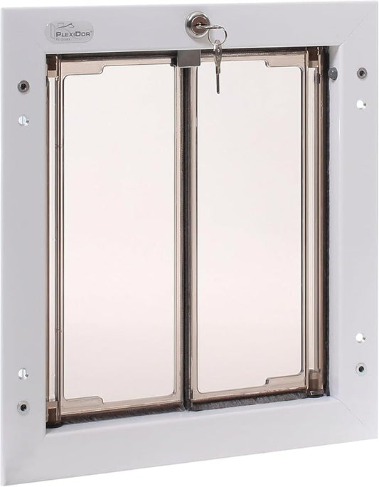 PlexiDor Performance Pet Doors for Dogs and Cats - Door Mount Dog Door with Lock and Key - White, Medium Sizes