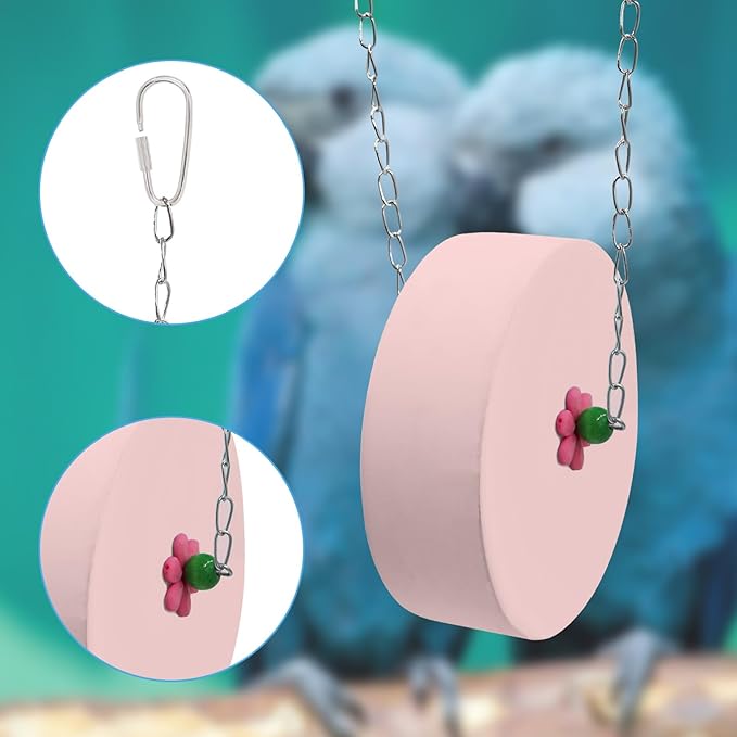 Bird Beak Grinding Stone – Large Blue Cylinder Parrot Chew Toy with Metal Hanging Chain – Cage Accessory for Macaws, African Greys, Cockatiels & Medium to Large Birds
