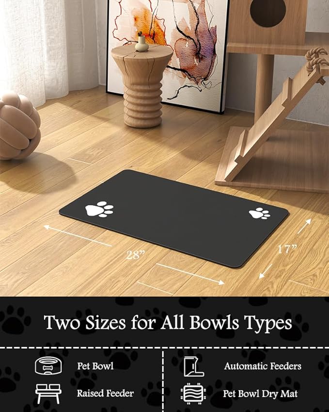 PADOOR Pet Feeding Mat-Absorbent Dog Mat for Food and Water Bowl-No Stains Quick Dry Water Dispenser Mat-Dog Accessories Pet Supplies-Bowl for Messy Drinkers（Darkgrey,17"x28"）