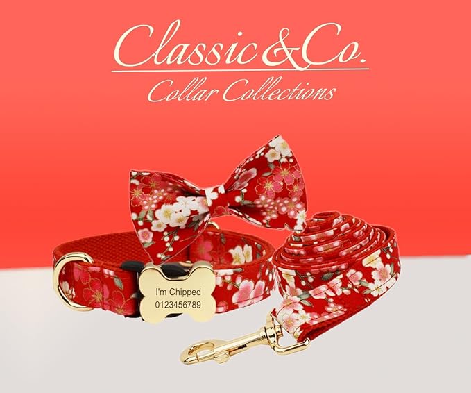 Personalized Dog Collar with Bone Buckle – Custom Name & Phone Number Engraved, Adjustable Quick Release for Small to Large Dogs (Floral)