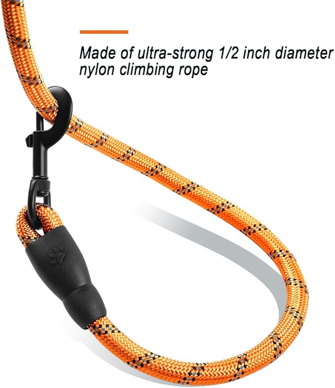 BARKBAY Dog Leashes for Large Dogs Heavy Duty Dog Leash 4/5/6 FT with Comfortable Padded Handle and Highly Reflective Threads for Medium Large Dogs Walking Training Running (4FT-1/2'',Orange)