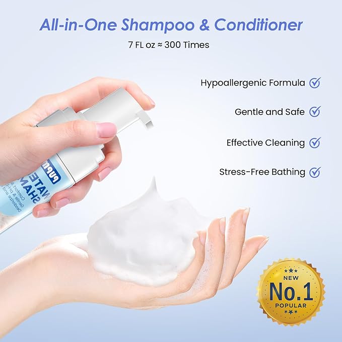 Cat Waterless Shampoo with Brush - No Rinse Formula for Quick Clean Between Baths, Hypoallergenic & Detangling, Reduce Itchy Skin Shedding, Vet-Recommended for Kittens/Senior Cats, Coconut Scent