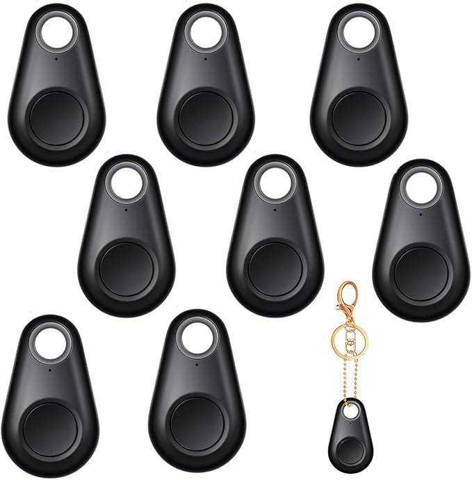 Flutesan 8 Packs Portable GPS Tracking Mobile Tracking Anti Loss Smart Device Key Finder Locator GPS Tracker Device for Pets Dog Cat Wallet Keychain Luggage, Alarm Reminder(Black)