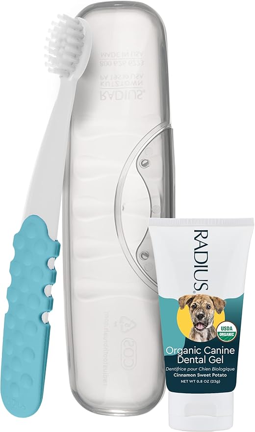 RADIUS USDA Organic Dental Solutions Puppy Kit 1 Unit, 1 Dog Toothbrush & 1 0.8oz Toothpaste, Ultra Soft Bristle & Non Toxic Toothpaste for Dogs, Designed to Clean Teeth, Xylitol Free