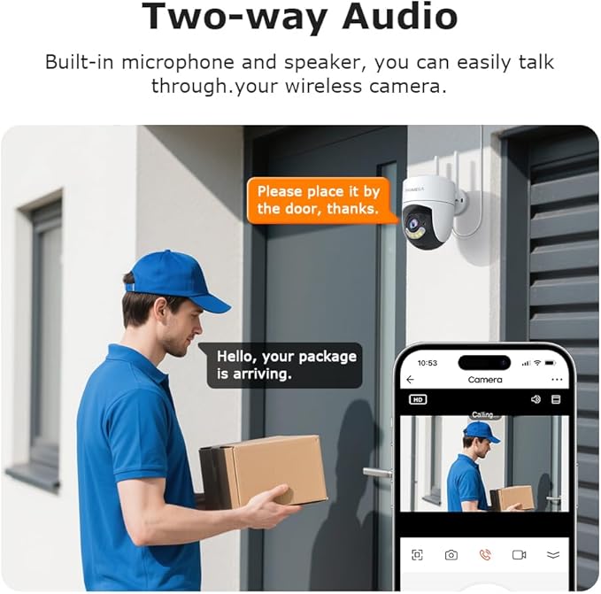 INQMEGA 6MP TUYA Smart Camera,2.4G WiFi Security Home Surveillance Camera,2-Way Audio, Color Night Vision, Waterproof, Motion Detection, Spotlight & Siren,6.5ft Power Cord